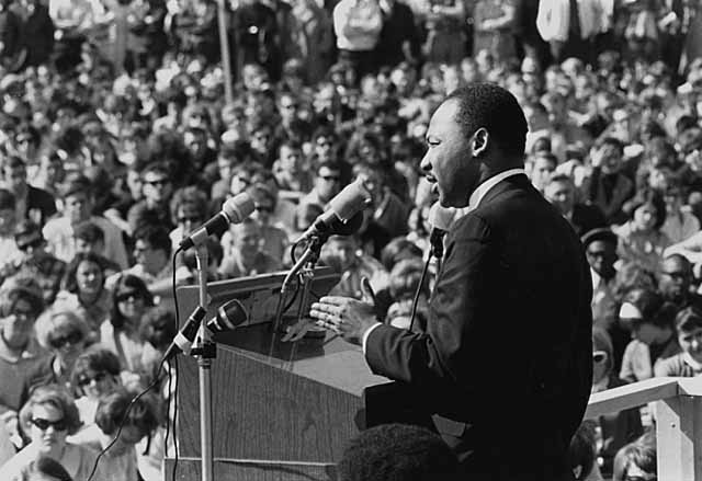 Martin Luther King speaking at a rally, 1967