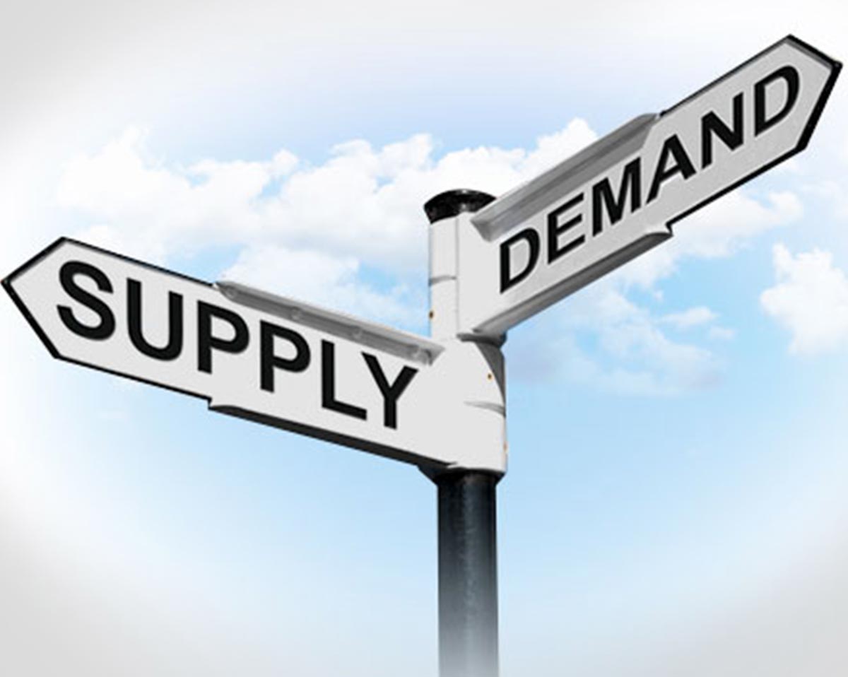 Supply and demand road sign